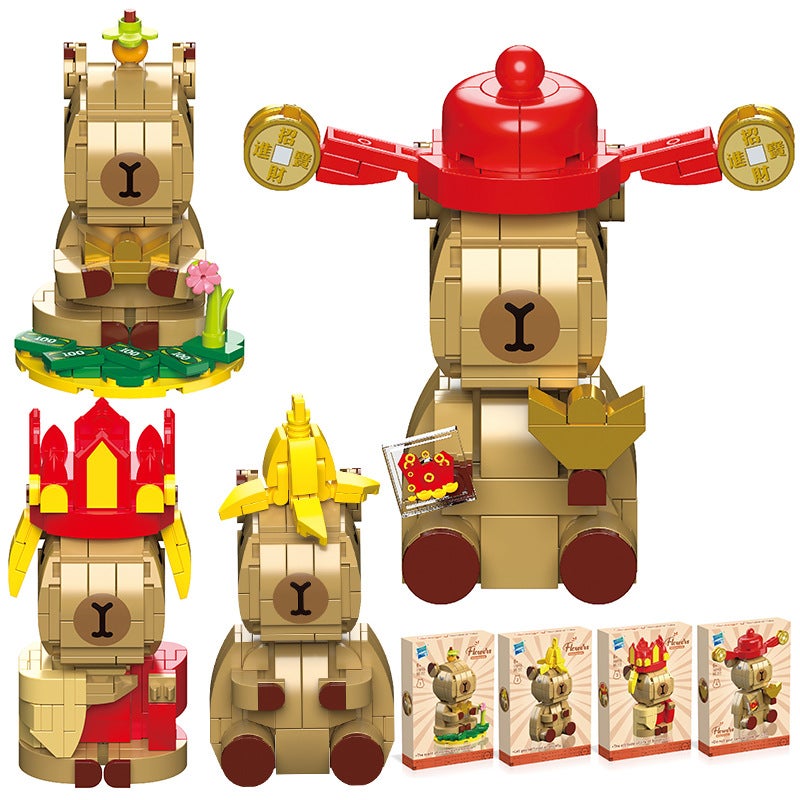 Drill Horse Children'S Diy Assembled Small Particle Building Blocks To Make Money And Treasure Capibala 3D Cartoon Creative Building Blocks Toys - Image 4